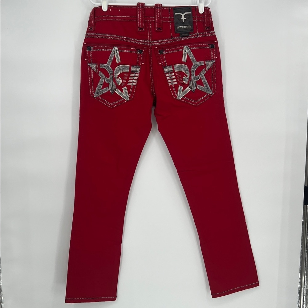 Men Rock Revival Red Jeans Slim Straight Stretch Pant Collectors Edition Size 32 - Picture 7 of 10